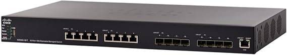 Cisco SX550X-16FT stackable managed switch with 16 ports, 10GbE, 8 SFP+ slots, and L3 routing for network flexibility.