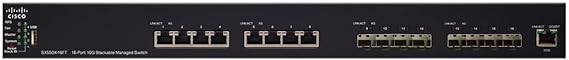 Cisco SX550X-16FT stackable managed switch with 16 ports, 10GbE, 8 SFP+ slots, and L3 routing for network flexibility.