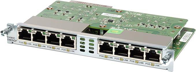 Cisco EHWIC-D-8ESG-P 8-port Gigabit Ethernet switch interface card for network expansion and connectivity.
