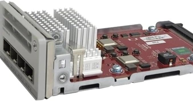 Cisco Catalyst 9200 network switch with 4x10G network module, black device with ports and status LEDs.