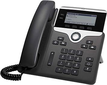 Cisco IP Phone CP-7821-K9 in charcoal black with a sleek display and keypad, designed for business communication.