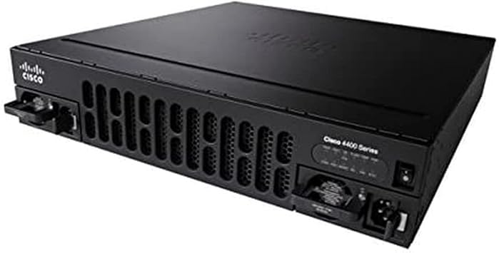Cisco ISR4321/K9 router with multiple Ethernet ports and modular design, suitable for enterprise networking.