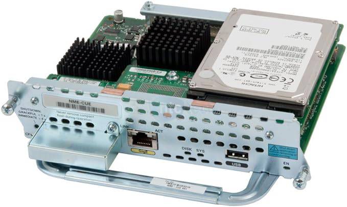 Cisco Unity Express Network Module NME-CUE by Cisco, shown with ports and connectors for communication integration.