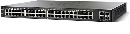 Cisco SF220-48 48-port Fast Ethernet smart switch showing front panel with multiple ports and status LEDs