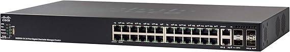 Cisco SG550X-24 stackable managed switch with 24 Gigabit Ethernet ports, 2x 10G combo, 2x SFP+, and L3 routing.