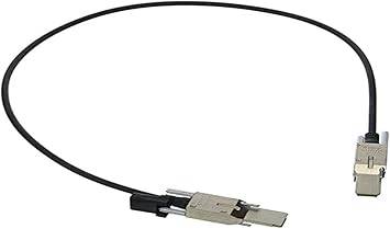 Cisco STACK-T4-1M stacking cable for network switches, shown coiled with connectors at each end.