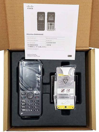 Cisco Systems CP-8821-K9-BUN wireless IP phone with display, battery, and power adapter, designed for business communication.