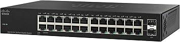 Cisco SG112-24 24-port Gigabit switch in black, compact network switch for high-speed data transfer, shown in black color.
