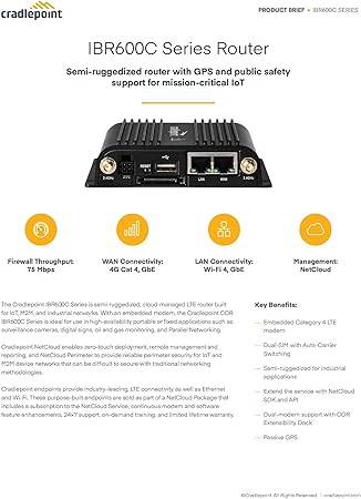 Cradlepoint IBR600C-150M 4G LTE Cat 4 router with 3G fallback, compact wireless device for reliable internet connectivity