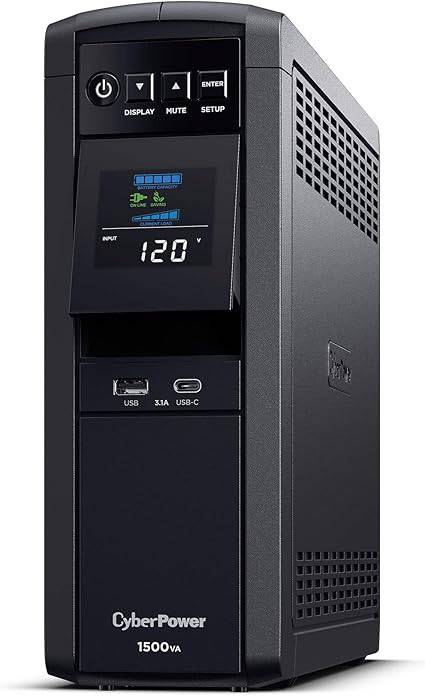 CyberPower CP1500PFCLCD PFC Sinewave UPS System, 1500VA/1000W, 12 Outlets, AVR, Mini Tower,Black