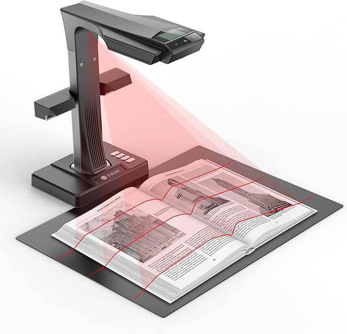 CZUR ET24 Pro professional book scanner with 24MP camera, auto-flatten tech, A3 size, and OCR support for Windows, Mac, and Linux.