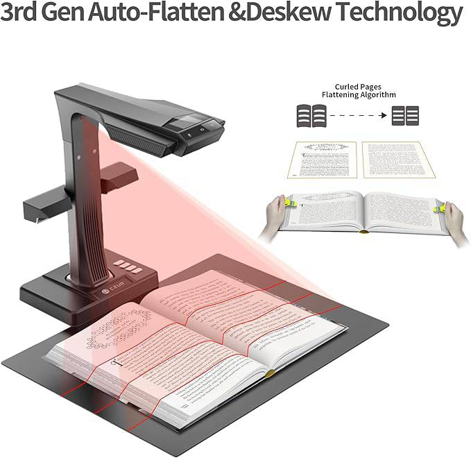 CZUR ET24 Pro Professional Book Scanner, 24MP Document Camera, 3rd Gen Auto-Flatten & Deskew Tech, A3 Document Scanner, 180+ Languages OCR, Support HDMI, for Windows/MacOS/Linux - ET24 Pro