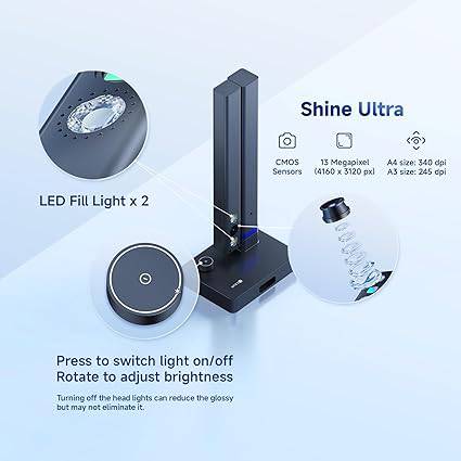 CZUR Shine Ultra Smart Portable Document Scanner, Thin Book Scanner with OCR, USB Document Camera for Desktop/Laptop, Capture Size A3, Compatible with Windows & Mac OS - CZUR