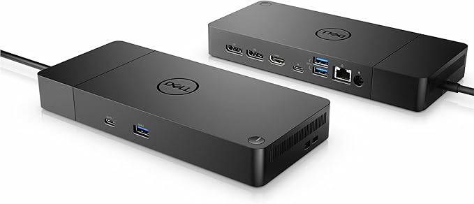 Dell WD19S Dock with 130W power delivery and 180W AC adapter, showing the sleek black docking station with ports.