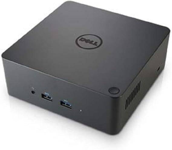Dell TB16 Thunderbolt 3 dock with 240W power adapter connected, showing multiple ports and sleek black design.