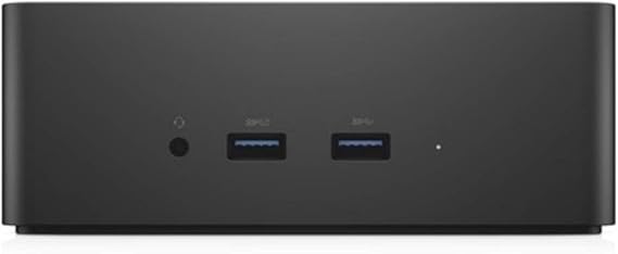 Dell TB16 Thunderbolt 3 dock with 240W power adapter connected, showing multiple ports and sleek black design.