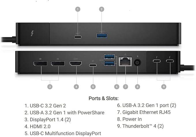 Dell WD22TB4 Thunderbolt 4 Dock - 2 Thunderbolt 4 Ports, Up to 5120 x 2880 Video Res, HDMI 2.0, DP 1.4, USB-C, USB-A, Gigabit Ethernet LAN Port - WD22TB4