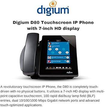 Digium D80 IP Phone with HD Voice, Gigabit, 7.0 Inch Color Display, Capacitive Touch