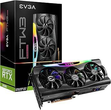 EVGA GeForce RTX 3080 FTW3 Ultra Gaming graphics card with ARGB LED, metal backplate, 10GB GDDR6X, iCX3 tech, and LHR.