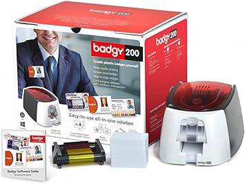 Evolis B22U0000RS BADGY200, Card Printig Solution, 1 badgy200 Printer, Single sided, 1 Color Ribbon For 100 Prints and 100ct Pvc Cards(30MIL) With ba