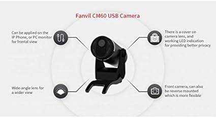 Fanvil CM60 portable HD USB camera showing a sleek black design with 1080P resolution for X7A communication device