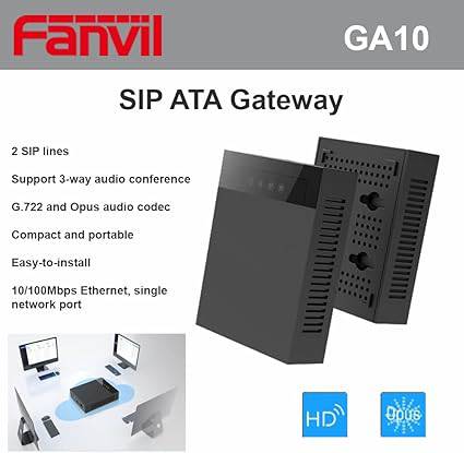 Fanvil GA10 SIP ATA Gateway with 2 SIP lines and single network port, compact communication device for VoIP connectivity