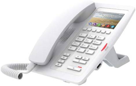 Fanvil H5 Hotel IP Phone with 3.5-inch color screen displaying hotel information and sleek design for hotel communication.