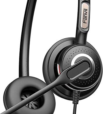 Fanvil HT202 binaural headset with noise-canceling microphone, over-ear design, for clear communication and comfort.