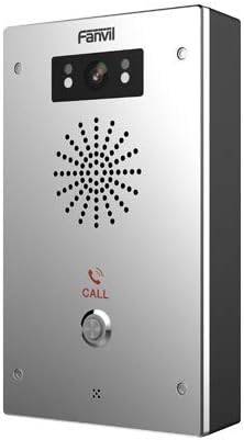 Fanvil I16V Video Intercom showing a sleek black device with a touchscreen display and integrated camera for secure communication.
