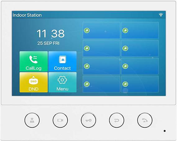 Fanvil i53W SIP indoor station with 7-inch color touch screen, black finish, supports 2 SIP lines, power adapter not included.