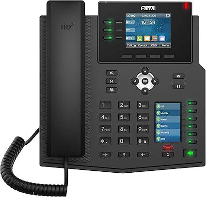 Fanvil X4U Gigabit SIP desktop phone with dual-color LCD display, featuring multiple line buttons and ergonomic design.