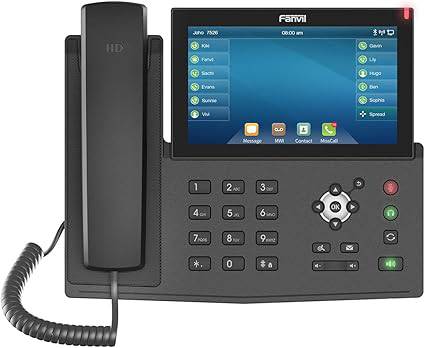 Fanvil X7 enterprise VoIP phone with 7-inch color touch screen and 20 SIP lines, power adapter not included.