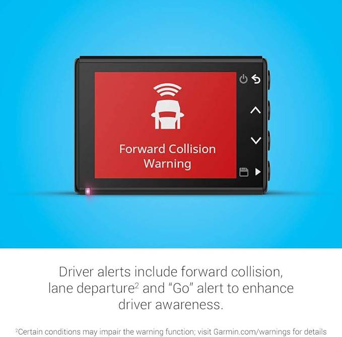 Garmin Dash Cam 56 compact dashboard camera capturing road view and vehicle interior for recording and security.