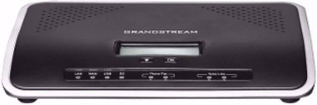 Grandstream UCM6202 IP PBX with 2 ports, featuring a sleek black interface and multiple network connection ports.