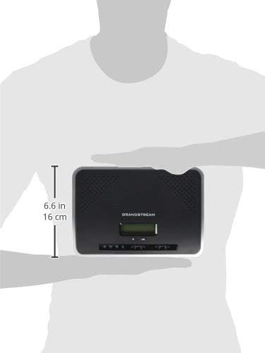 Grandstream UCM6202 IP PBX with 2 ports, featuring a sleek black interface and multiple network connection ports.