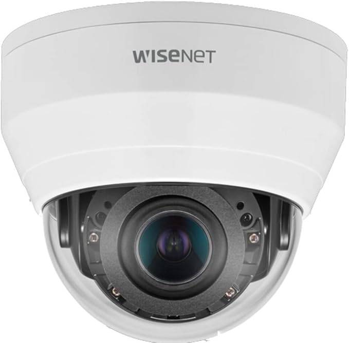 HANWHA QND-8080R 5 MP indoor network IR dome camera with motorized 3.2–10mm varifocal lens and RJ45 connection.