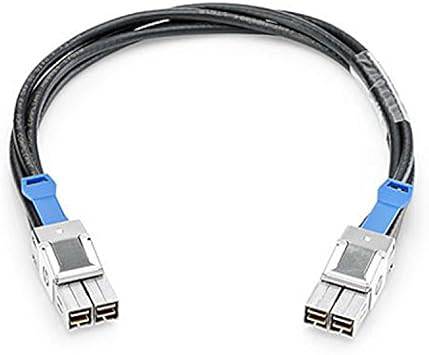 HP 3800 stacking cable, 0.5 meters, used for network switch stacking, shown coiled with connectors visible.