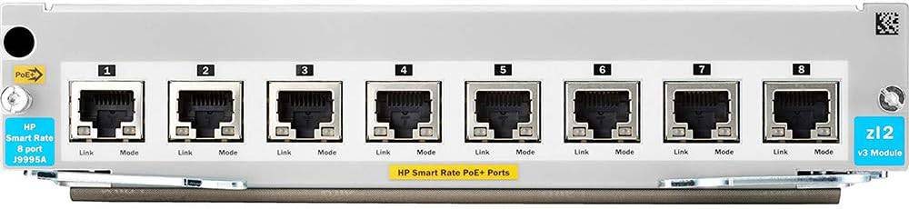 HP 8P 1/2.5/Xgt PoE+ V3 zl2 Mod J9995A network switch module, showing ports and connection interfaces on the device.