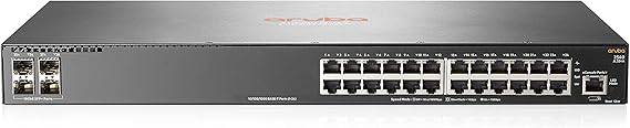 HP JL354A Aruba 2540 24G 4SFP+ Switch with multiple ports and SFP+ connections, used for network switching and data transfer.