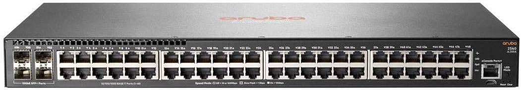 HP JL355A E Aruba 2540 48G 4SFP+ network switch with 48 Ethernet ports and 4 SFP+ slots, ideal for enterprise networking.