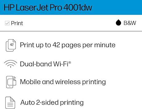 HP Laserjet Pro 4001dw Wireless Black & White Printer