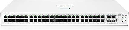 HPE Networking Instant On Switch Series 1830 48-Port Gigabit Layer 2 Ethernet switch with 4 SFP ports, fan-less design, US power cord.