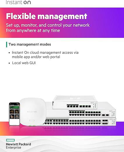 HPE Networking Instant On Switch Series 1830 48-Port Gb Smart-Managed Layer 2 Ethernet Switch with PoE | 48x 1G | 4X SFP | 24x CL4 PoE (370W) | Fan-Less | US Cord (JL815A#ABA)