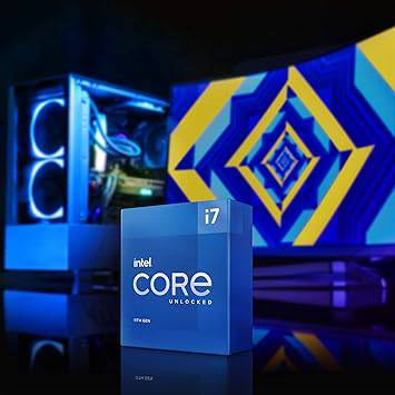 Intel Core i7-11700K desktop processor with 8 cores, up to 5.0 GHz, shown in a retail box with CPU socket and chipset compatibility details.