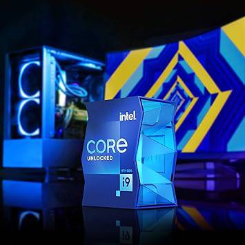 Intel Core i9-11900K desktop processor with 8 cores, up to 5.3 GHz, LGA1200 socket, shown with heatsink and motherboard slot