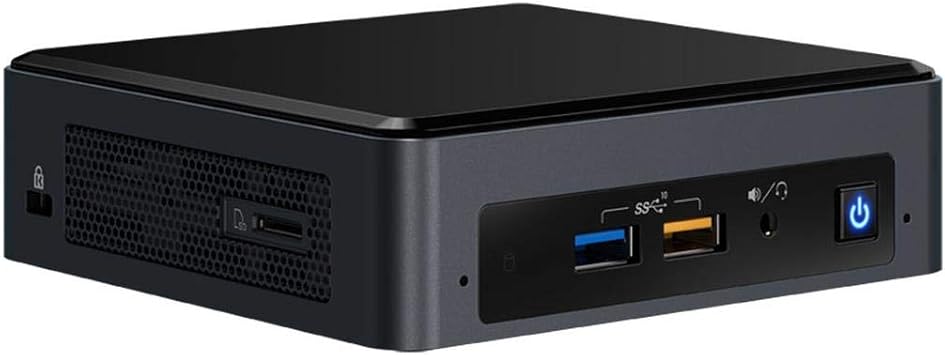 Intel NUC 8 Mainstream Kit with Core i5 processor, compact size, showing the box and included components for customization.