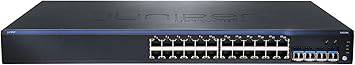 Juniper EX2200-24T-4G Layer 3 switch with 24 Ethernet ports and 4 Gigabit ports, shown in a network setup.
