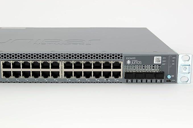 Juniper EX3400-24T network switch with 24 Gigabit Ethernet ports, 4 SFP+ and 2 QSFP, Layer 2/3 capabilities