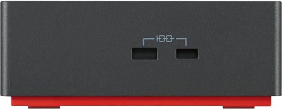 Lenovo ThinkPad Thunderbolt 4 Workstation Dock showing multiple ports and sleek black design for enhanced connectivity.