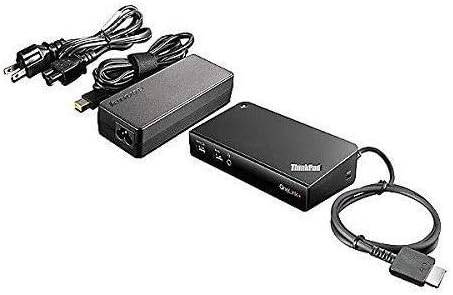 Lenovo ThinkPad OneLink Plus Dock with Ultra HD 4K video output and 90W power supply, connected to a laptop.